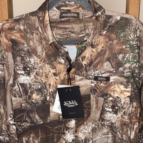 Von Dutch Originals Shirt Mens Large Camo Print Button Down Long Sleeve Stretch - Picture 2 of 3